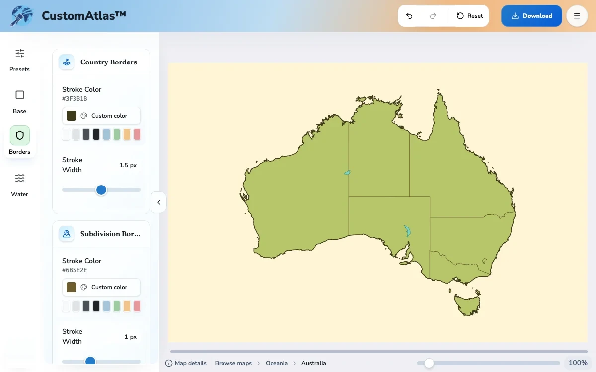 Australia shown in the CustomAtlas editor