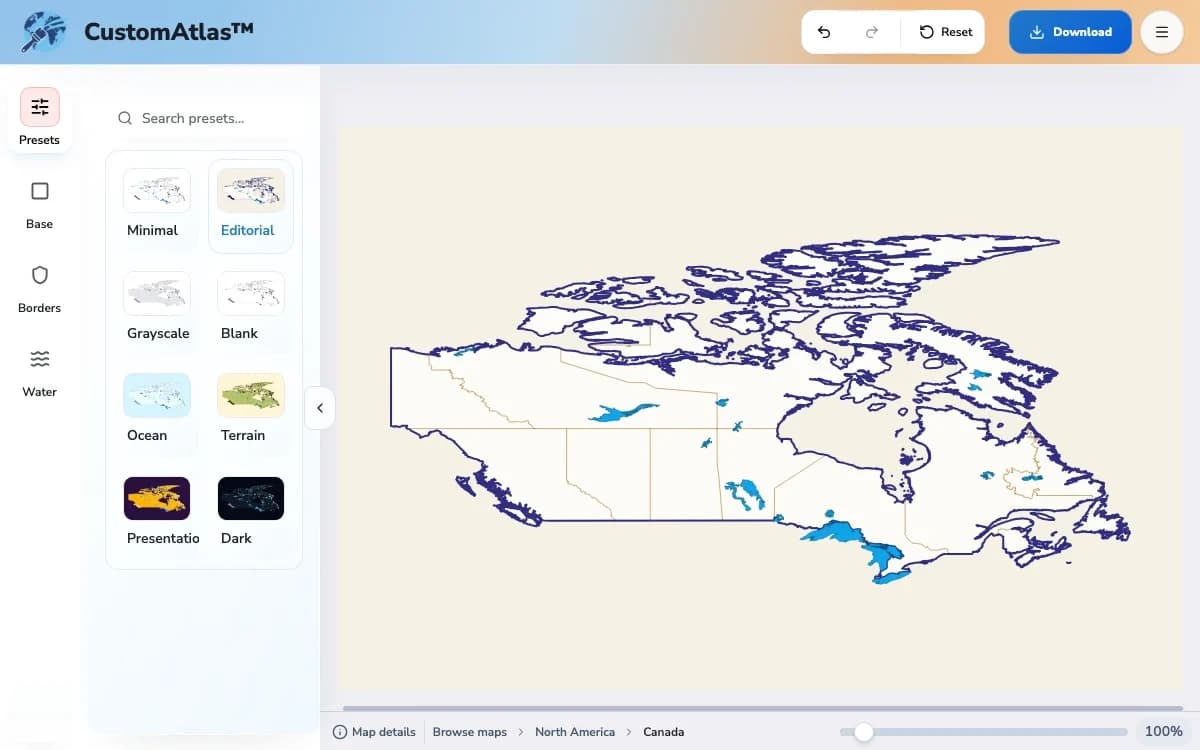 Canada shown in the CustomAtlas editor