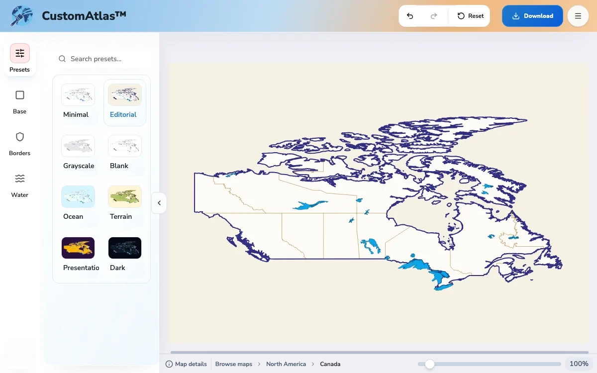 Canada shown in the CustomAtlas editor